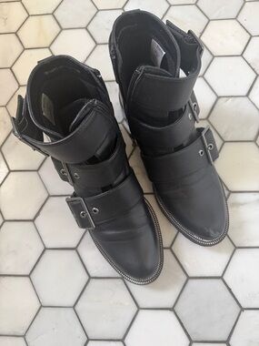 Blondo Black Buckle Ankle Boots with Studded Trim